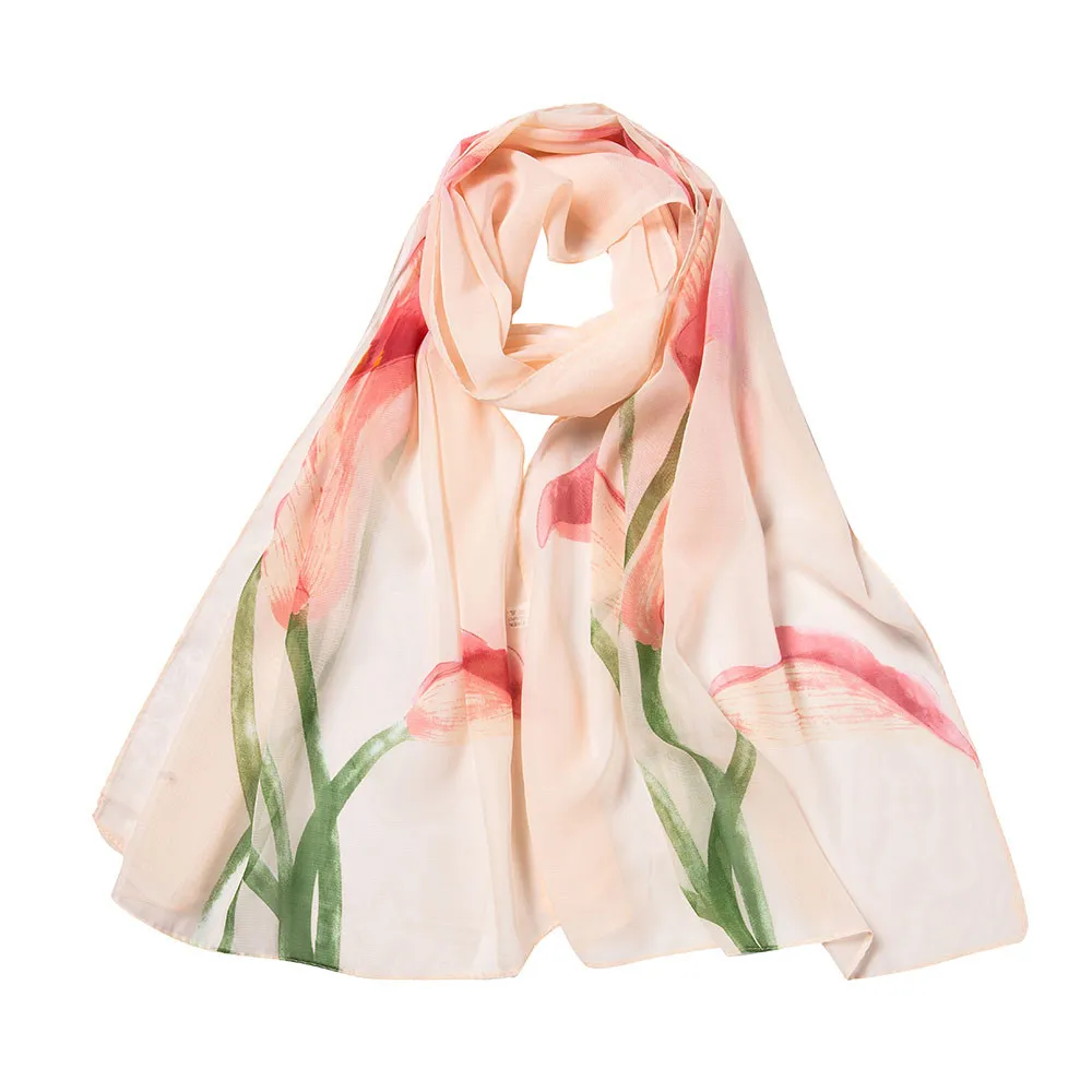 

KLV Fashion Women Flower Chiffon Printing Long Soft Wrap Scarf Shawl Scarves Adult high quality White,Pink,Beige,Hot Pink z0928