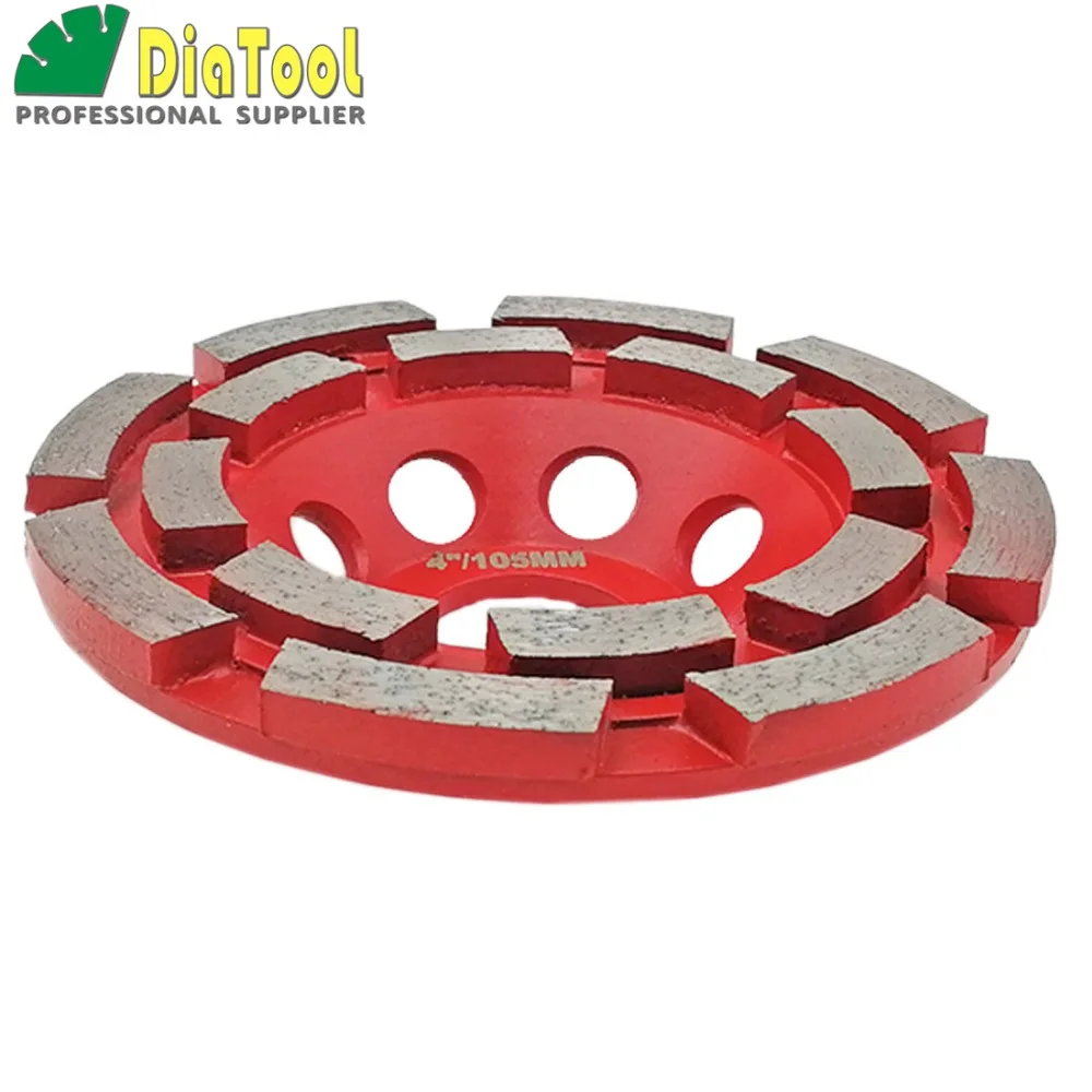 DIATOOL Diameter 4"/100mm Professional Welded Diamond Double Row Grinding Cup Wheel For Concrete, Bore 22.23mm With16mm Reducer