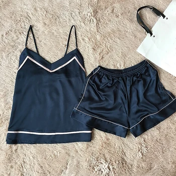 

New Arrival Women Pajamas Set Sexy Pyjamas Suit Sleeveless V-Neck Sleep Set ,2PCS Sleepwear Shirt&Pant New Bathrobe M-XXL