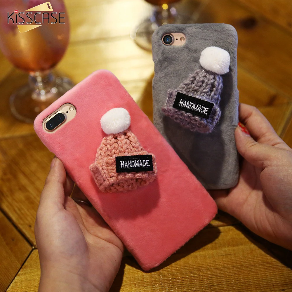 

KISSCASE Christmas Knitted Hat Case For iPhone 6 7 6S Plus Lovely Beanie Plush Cover Case For iPhone 7 6 6S Slim Furry Coque Bag