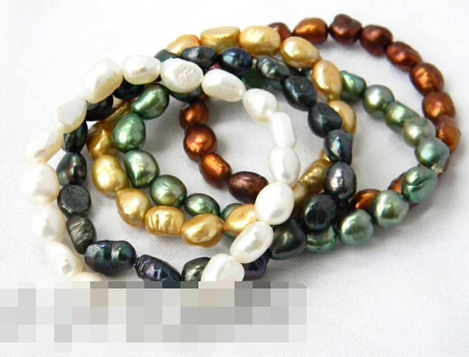 

Hot sell Noble- FREE SHIPPING>>>@@ > 01468 White Black Green Coffee Champagne Baroque Freshwater pearl Stretch Bracelets