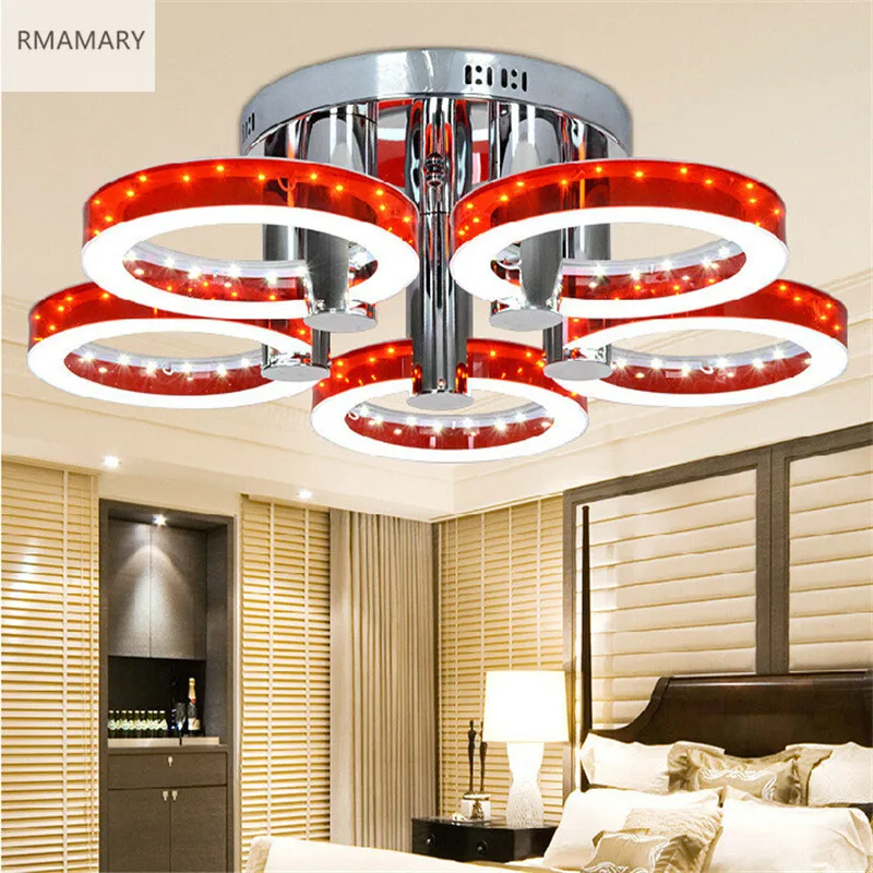 

5Heads Led ceiling light simple modern bedroom living room balcony red gold ceiling lamp home acrylic Lamp round 110/220V