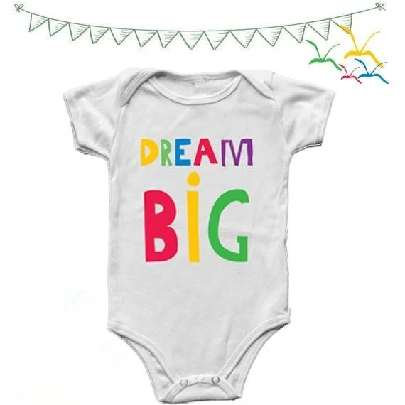 

DERMSPE 2019 New Newborn Baby Boy Girl Rompers Short Sleeve Color painting Dream Big Jumpsuit Outfits Clothes 0-12M White