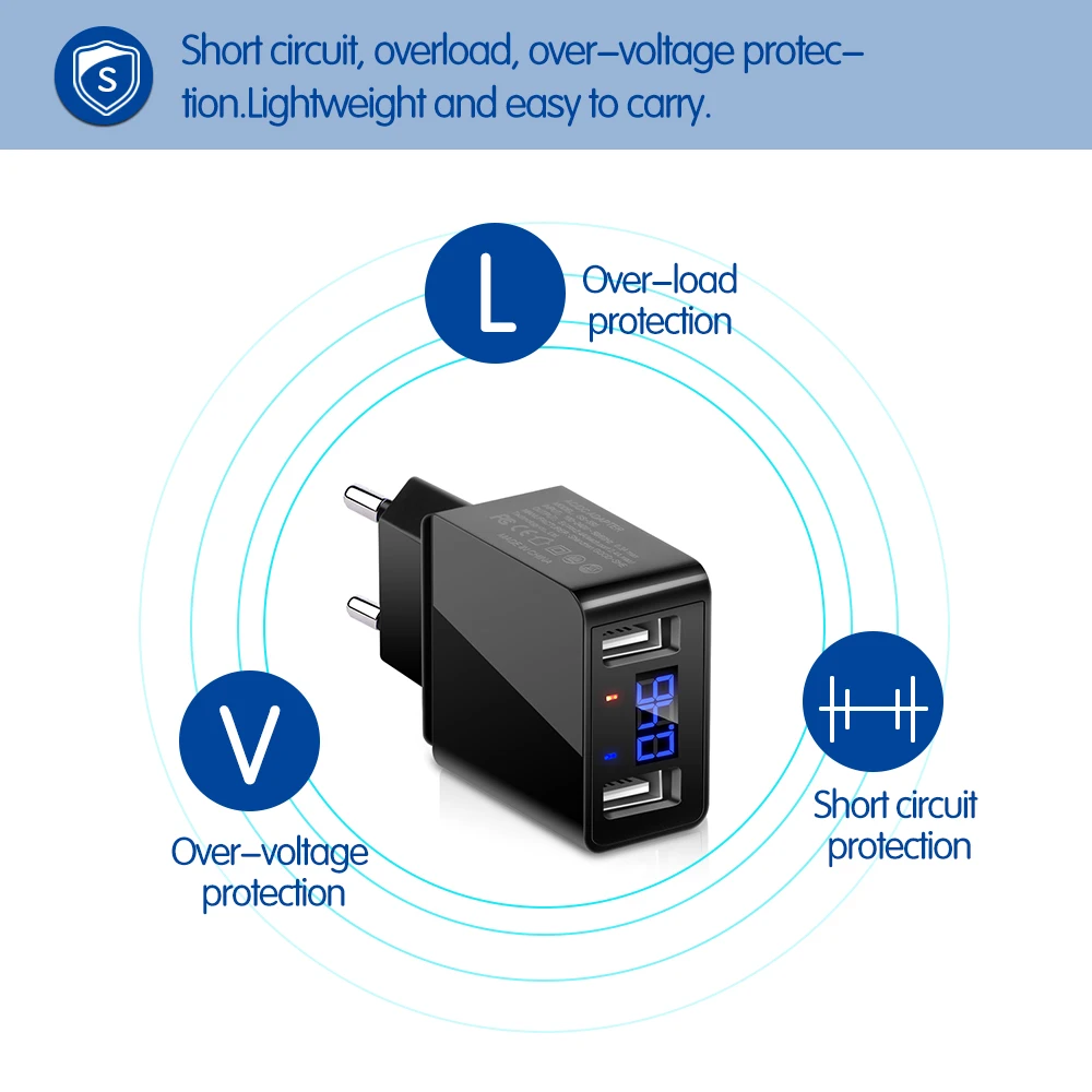 Powstro Dual USB зарядное устройство для телефона светодиодный дисплей адаптер Макс 2.4A Смарт Быстрая зарядка мобильное зарядное устройство для iPhone для samsung