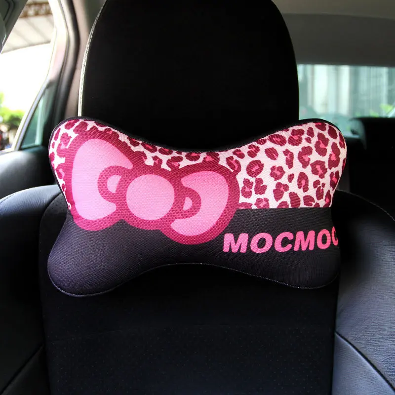 Розовый Леопардовый принт подголовник для сиденья автомобиля подушка для шеи и крышка рулевого колеса чехол рычага рукоятки ручного тормоза рукав