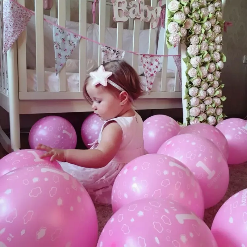 

20pcs/lot Latex Balloons Baby 1st First Birthday Celebration Girl Boy Printed Ballon Number 1 Children Birthday Party Decoration
