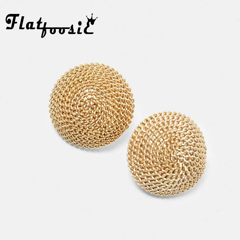 

Flatfoosie za Golden Round Stud Earrings 2018 Vintage Boho Simple Geometric Metal Statement Earring For Women Bride Punk Jewelry