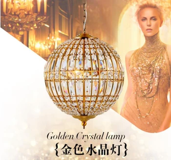 

Vintage Wrought Iron Droplight Gold Crystal Round Ball Globe Basket LED Pendant Light For Living Room Dining Room Hotel Lighting