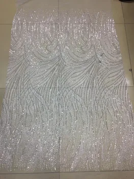 

White african lace fabric high quality french tulle lace fabric hot sale sequins lace fabric for party
