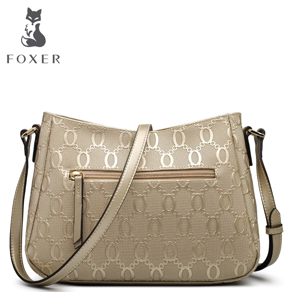 FOXER, Брендовая женская сумка, модная, на цепочке, тиснение, коровья кожа, сумка через плечо, сумка-мессенджер для женщин, женские сумки на плечо
