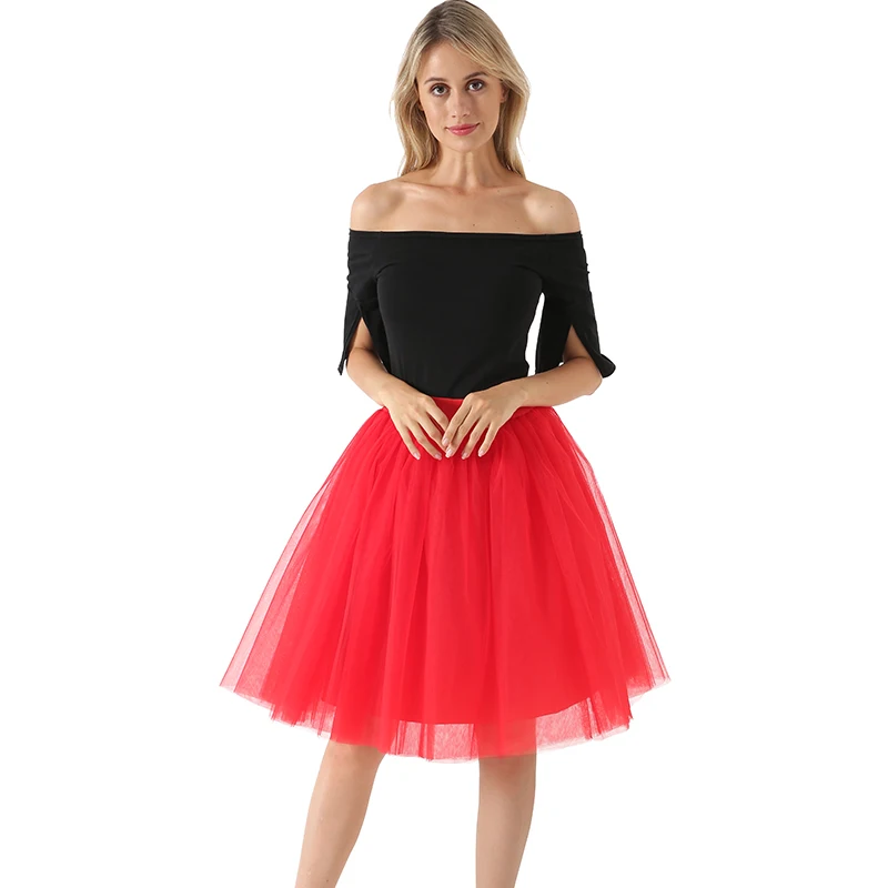 Сетчатое Плиссированное 7 слоев Тюлевая юбка для танцев модная балетная юбка юбки для женщин Женская эластичный пояс Лолита faldas saia - Цвет: red