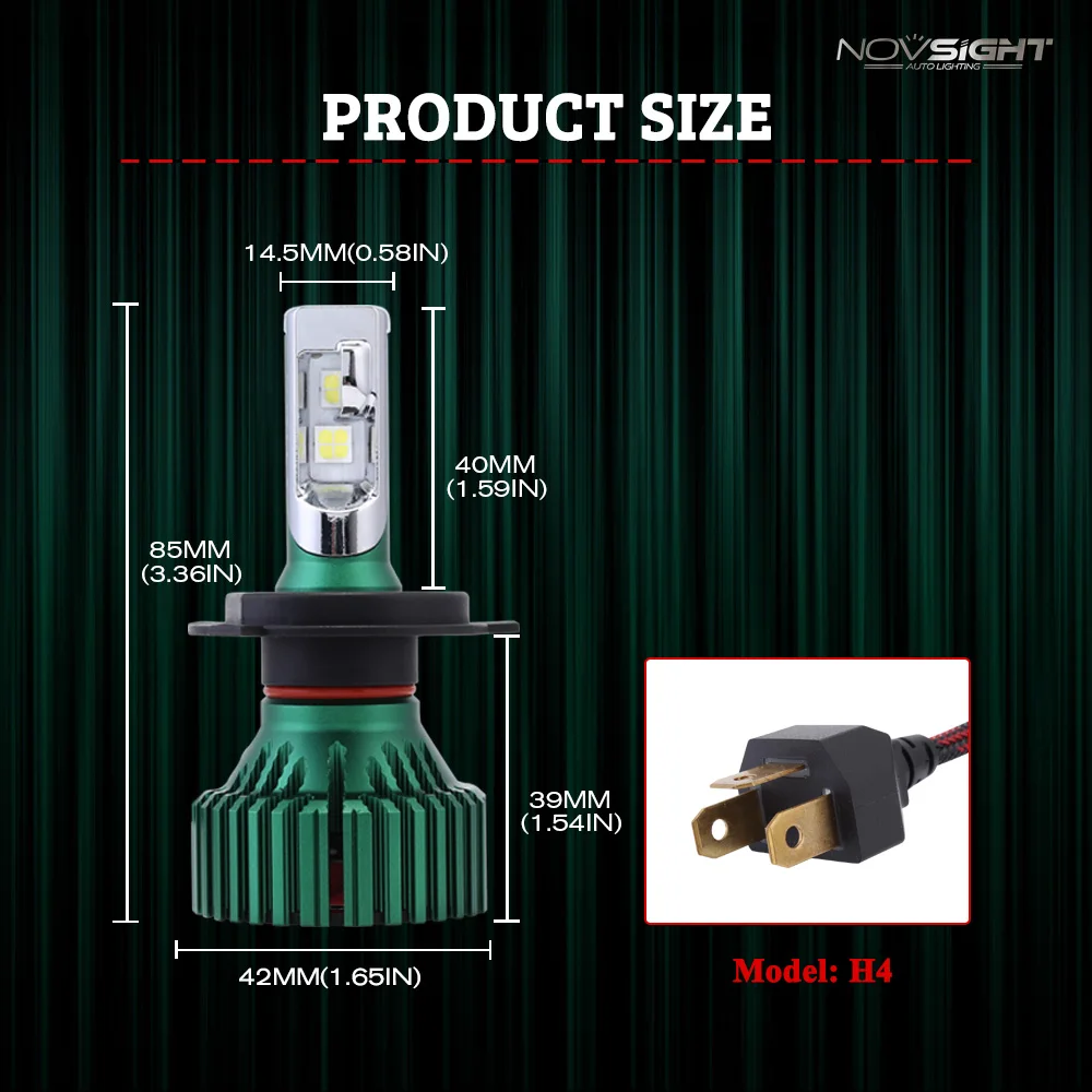 Автомобильные светодиодные лампы Novsight с цоколем H4, H7, H11,H8,мощность 60 Вт, световой поток 16000 лм,цветовая температура 6500K