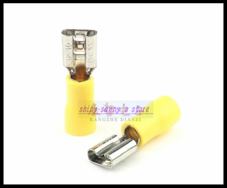 

100 шт./лот FDD5.5-250 желтого цвета 12-10 AWG 4-6mm2 женский изолированный Электрический обжимной терминал кабель провода инструменты для наращивания волос