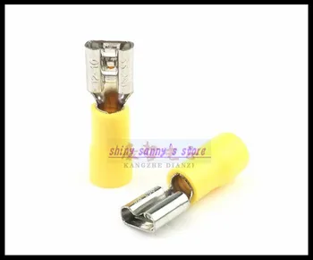 

200pcs/Lot FDD5.5-250 Yellow 12-10 AWG 4-6mm2 Female Insulated Electrical Crimp Terminal Cable wire Connectors Brand New