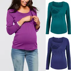 2019 платье для беременных с длинными рукавами; однотонные топы для грудного вскармливания; Nusring; Одежда для беременных