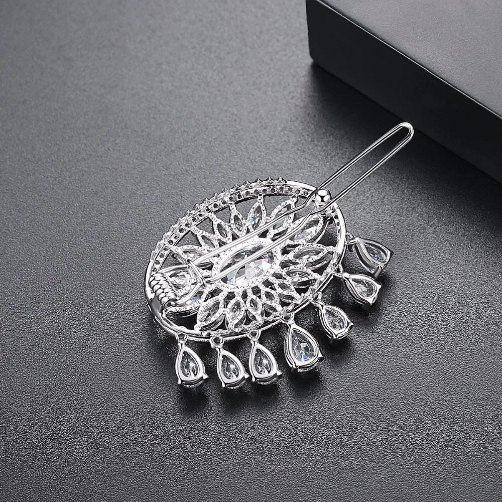 LUOTEEMI New Unique Round Flower Tassel Drop CZ Hair Accessories Korean Fashion Bridal Wedding Luxury Hair Pins Christmas Gift