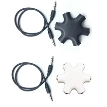 10pcs 3 5mm 1 in 5 couples audio adapter Headset Headphone Earphone Splitter with black line For pad Phone Android Mobile MP3 4
