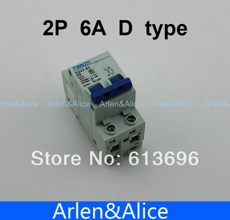 

Автоматический выключатель 2P 6A D type 240V/415V 50HZ/60HZ