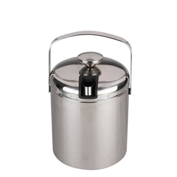 

1.3L double wall Champagne Keg stainless steel ice bucket with handle +ice clip Practical Bar Container Barrel Beer Wine Cooler