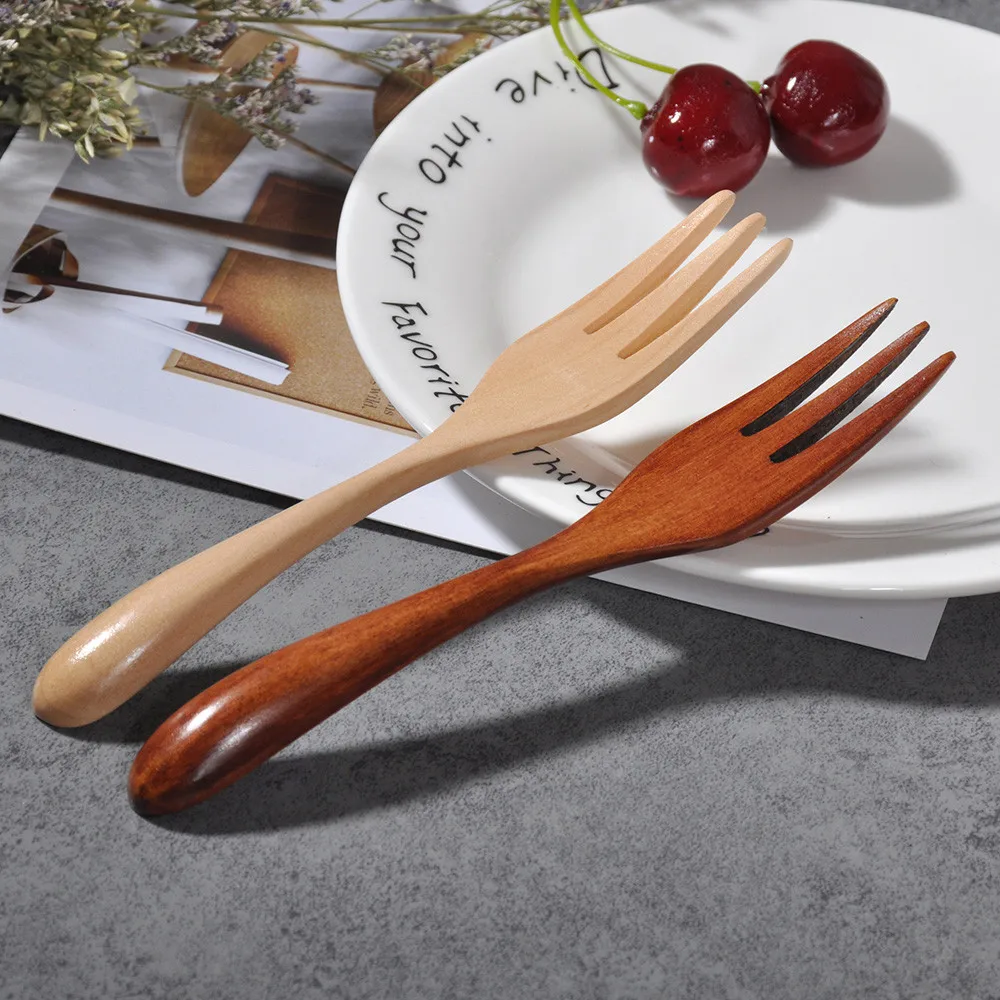 Wooden Fork Kitchen Cooking Utensil Tools Soup-Teaspoon Tableware Wooden Fork Restaurant Home Cafe A30314