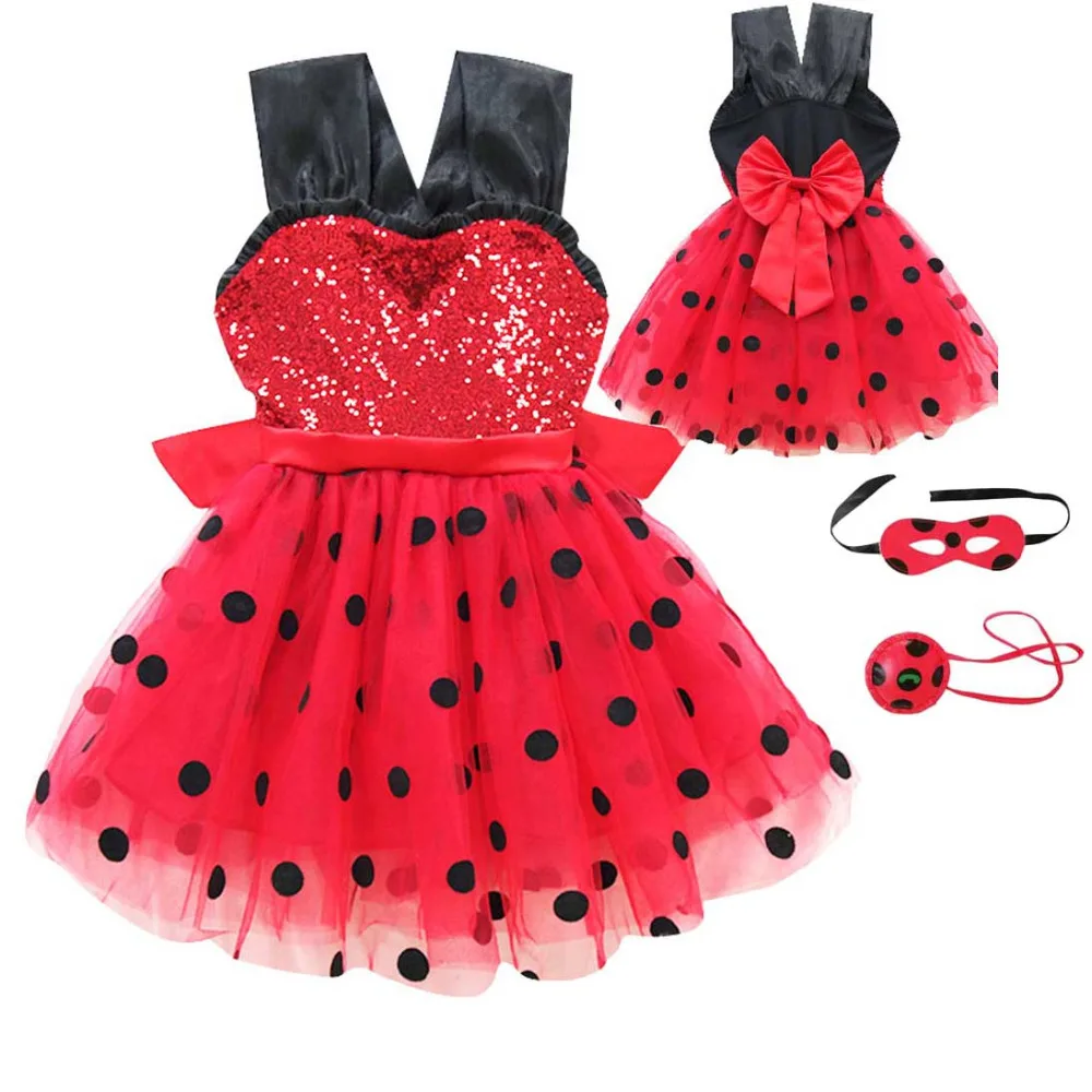 Kids Ladybug Costume Marinette Red Fancy Dress Zentai Jumpsuit Rompers Lady Bug Skirt For Dance And Wig Mask Clothes | Тематическая