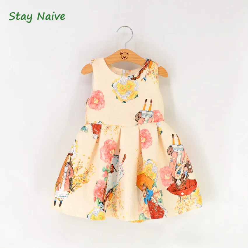 

Stay Naive Girl Dress 2017 Brand Spring Princess Clothes Children's Clothing Beauty Print Design Baby Girl Clothing 2-7Y