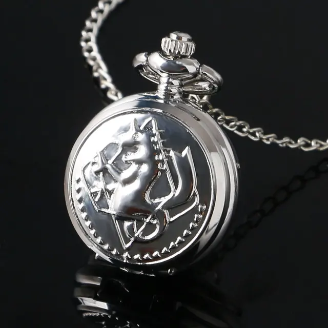 Small Size Silver Color Fullmetal Alchemist Theme Smooth Fob Pocket Watch With N Small Size Silver Color Fullmetal Alchemist Theme Smooth Fob Pocket Watch With N