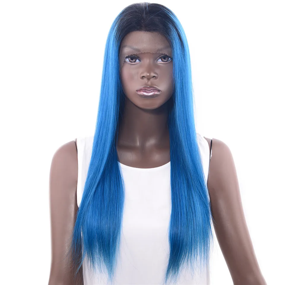 CHOCOLATE Remy Lace Front Human Wigs Ombre Color Silky Straight Long