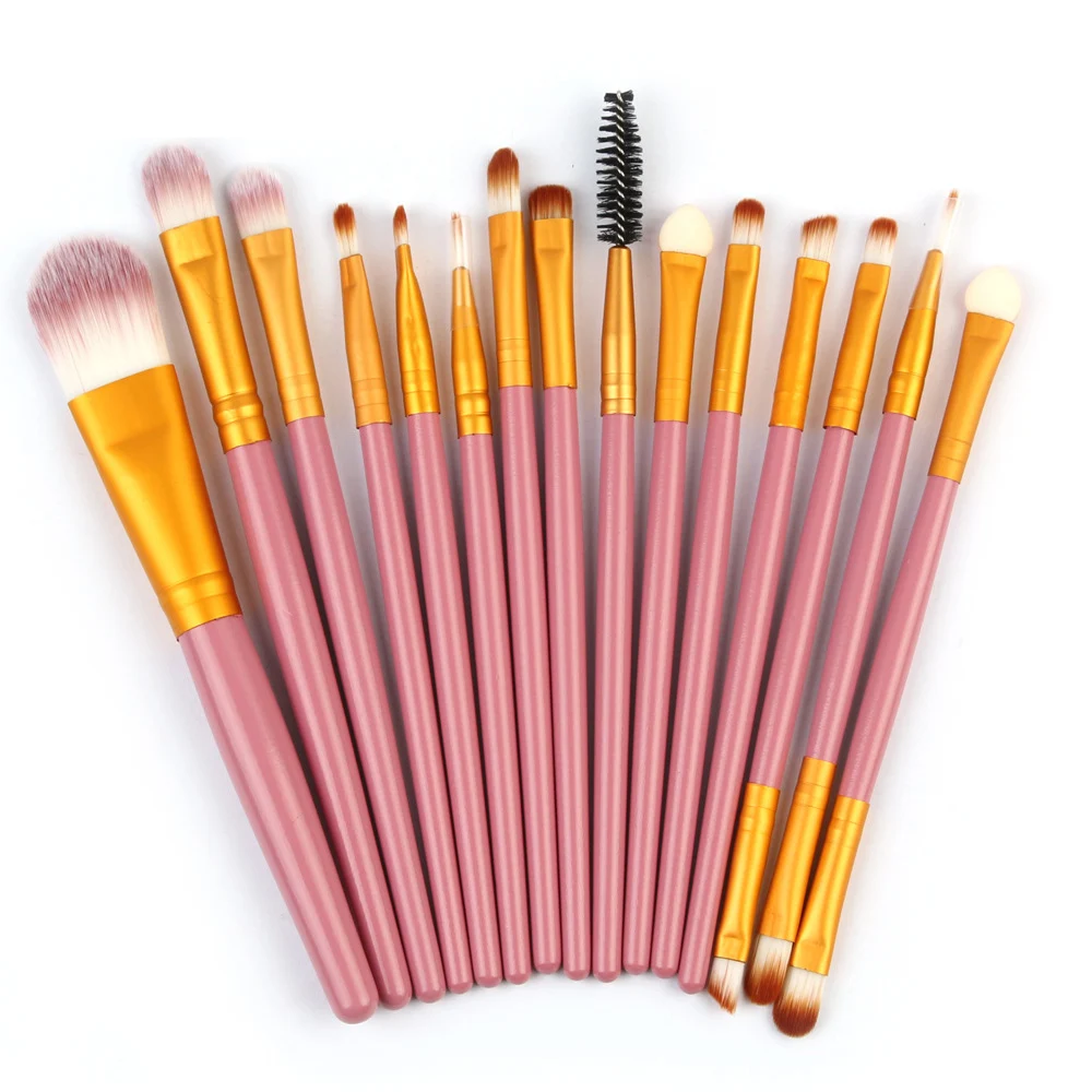 

1 Set of 15 New Face Eye Shadow Makeup Brushs Most Complete Portable Easy on the Makeup With Wooden Handle Brush Set