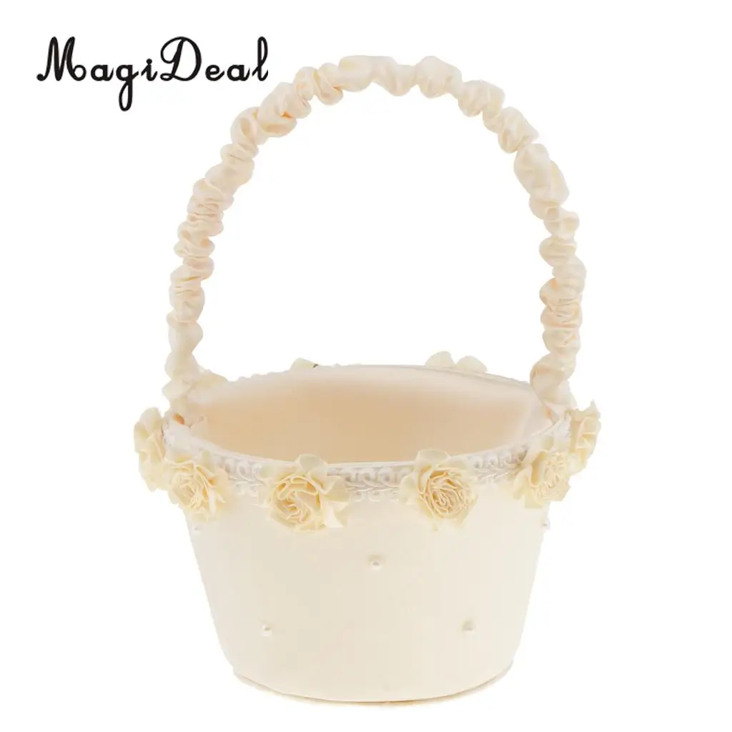Elegant Artificial Pearls Flower Decor Flower Girls Basket Wedding Ceremony and Reception Party Supplier Champagne
