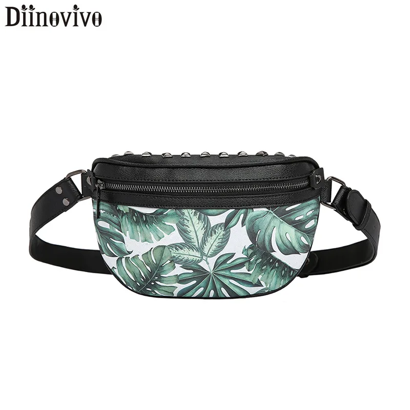 

DIINOVIVO Summer Beach leaf Printing Woman Waist Bag Men Rivet Chest Bag Female Fanny Pack New Phone Pouch Bum Bags WHDV1134