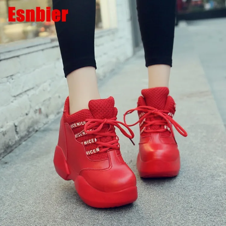 

Women Sneakers Fashion Women Height Increasing Breathable mesh Lace-Up Wedges Sneakers Platform Shoes Woman Casual Shoes