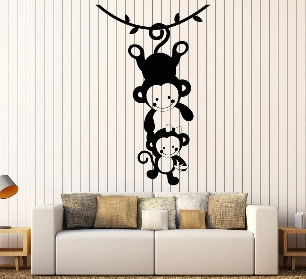 Funny Monkey Family Vinyl Wall Decals Living Room Sofa Background Home