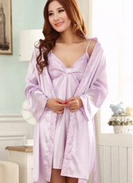 Lisacmvpnel Лидер продаж! 2 шт., имитация шелка, женские пижамы с цветочным принтом, комплекты халатов размера плюс, женские кардиганы - Цвет: purple