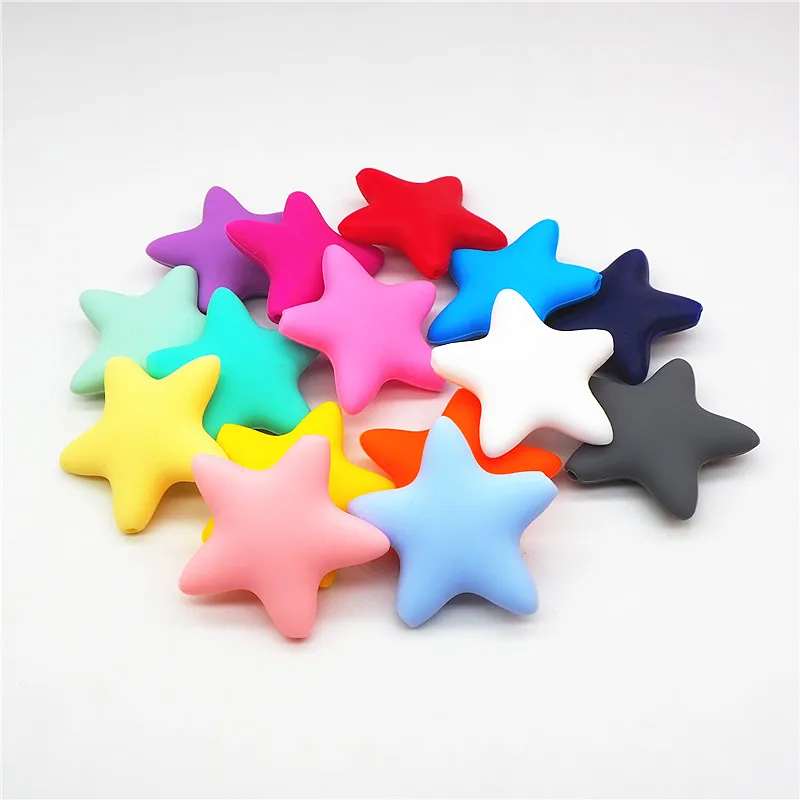 

Chengkai 10pcs Silicone Star Beads DIY Baby Rattle Pacifier Dummy Teether Jewelry Toy Making 45mm Big Star Beads bpa free