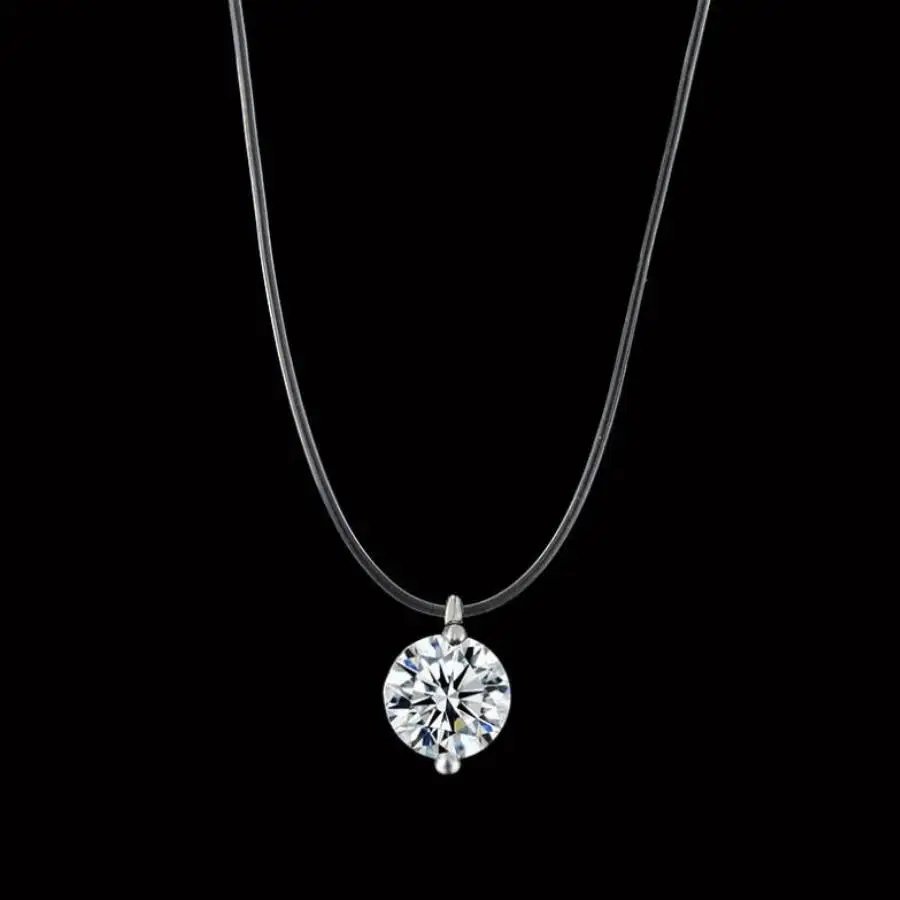 

Aliexpress 2019 new transparent fishline Zircon women's necklace fishman's tears invisible chain pendant necklace