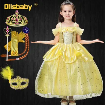 

Beauty and the Beast Carnival Costume Kids Belle Dress Disguise Girl Belle Dress Up Gorgeous Elegant Yellow Shoulderless Dresses