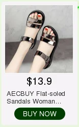 AECBUY Sandals Female Middle Heel 19 Summer New Thick Heel Water Drill One Word Buckle Fish Mouth High Heel Woman Shoes 7LXPb1