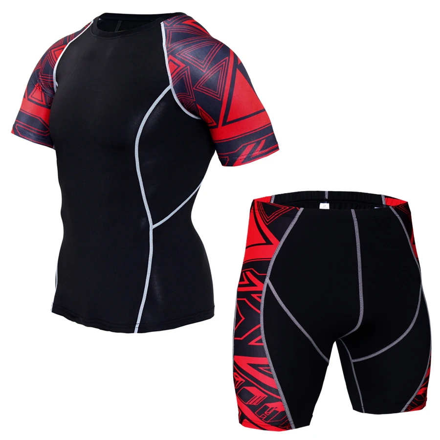 MMA Compression Sport Suit Men Sportswear Tracksuit Short Sleeve Running T Shirt Running Shorts Suits Jogging Sets Fitness Suit 1