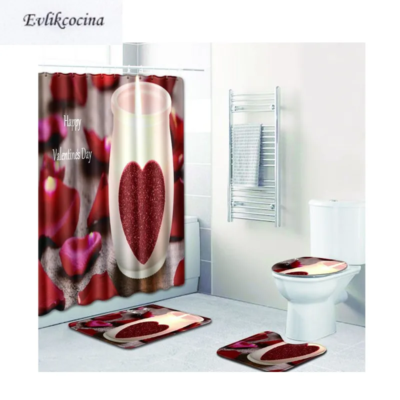 Free Shipping 4pcs Love Candle Cup Banyo Paspas Bathroom Carpet Toilet Bath Mat Set Non Slip Tapis Salle De Bain Alfombra Bano | Дом и сад
