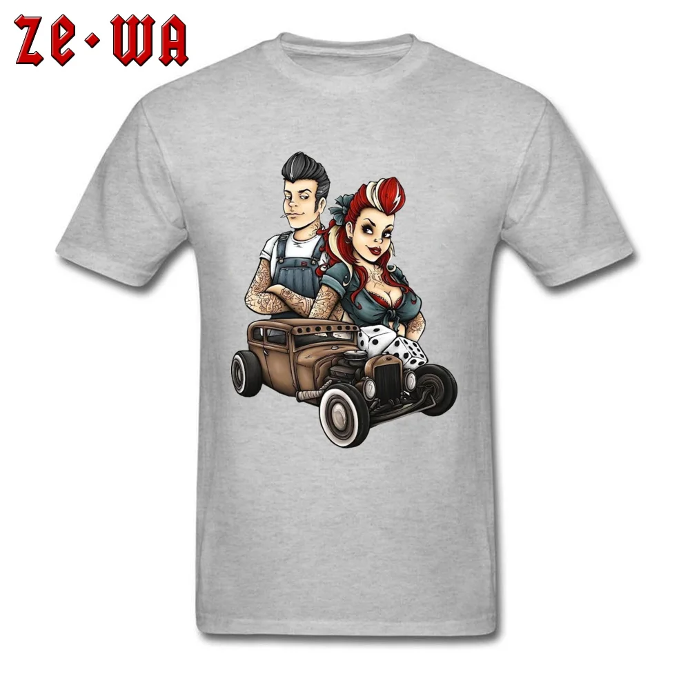 rockabill T Shirt for Men Custom VALENTINE DAY Tops T Shirt Short Sleeve Funny Design Tops T Shirt Crewneck All Cotton rockabill grey