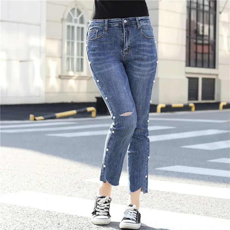 Новые модные популярные Для женщин женские джинсовые узкие брюки Высокая талия стрейч облегающие ботфорты Размеры Большие джинсы Для