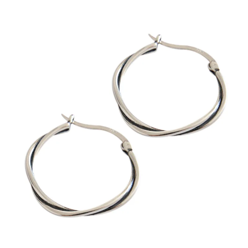 

Retro Twisted Circle Ring 925 Sterling Silver Hoop Earrings