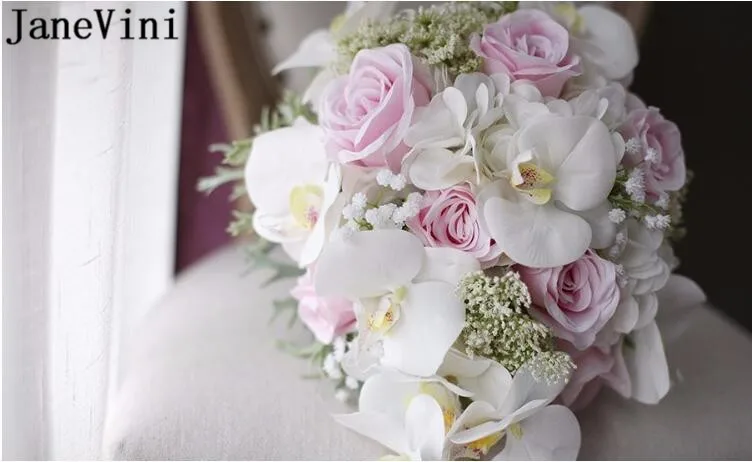 JaneVini 2019 водопад Розовые Свадебные цветы Свадебные букеты Искусственные белые орхидеи кружева букет подружки невесты De Mariage