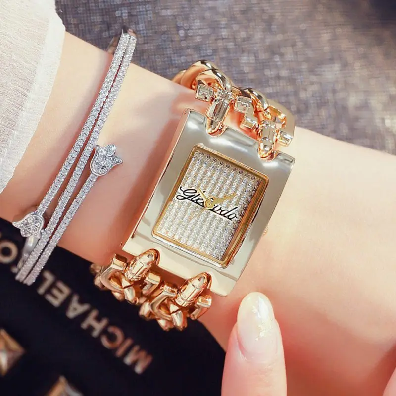 

Luxury Women Watches Fashion Elegant Bracelet Double Chains Gifts Gold Ladies Wristwatch 2019 New Quartz Watch Relogio Feminino