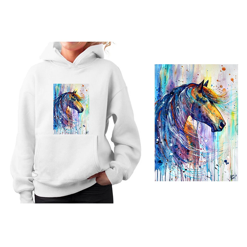 

Horse Drawing Painting Art Iron On Patches Heat Transfer Patches for Clothes Washable Sticker