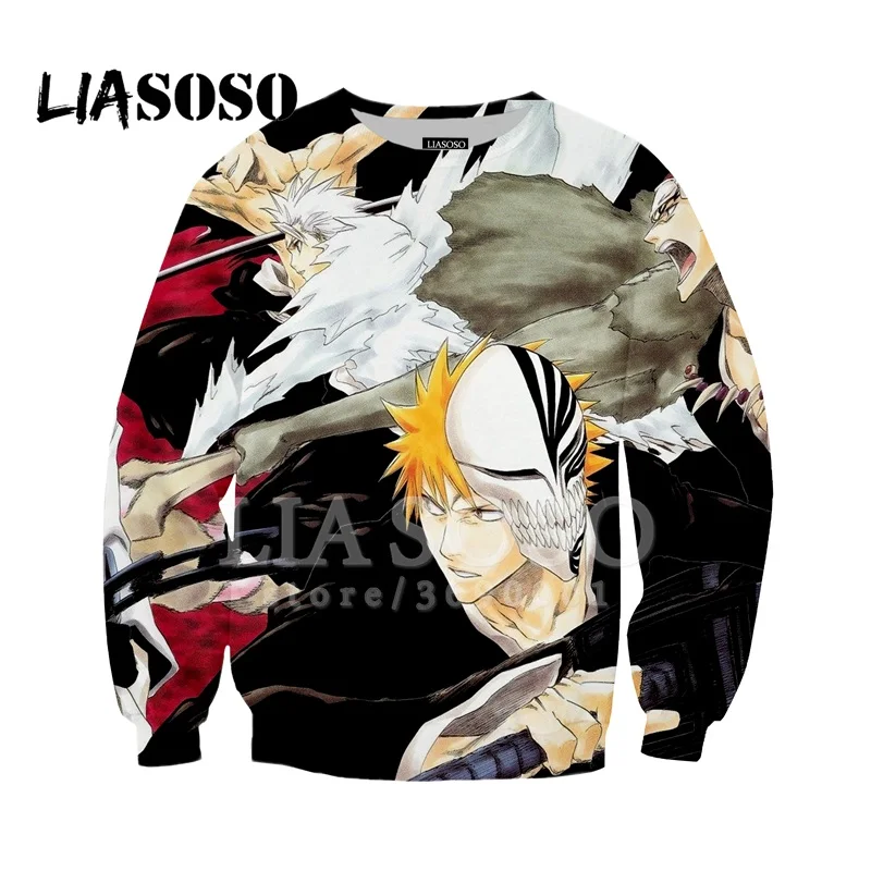 

LIASOSO NEW 3D Print Sweatshirts Hoodies Anime Bleach Espada Grimmjow Ichigo Kurosaki Unisex Hipster Casual Brand Tops A160