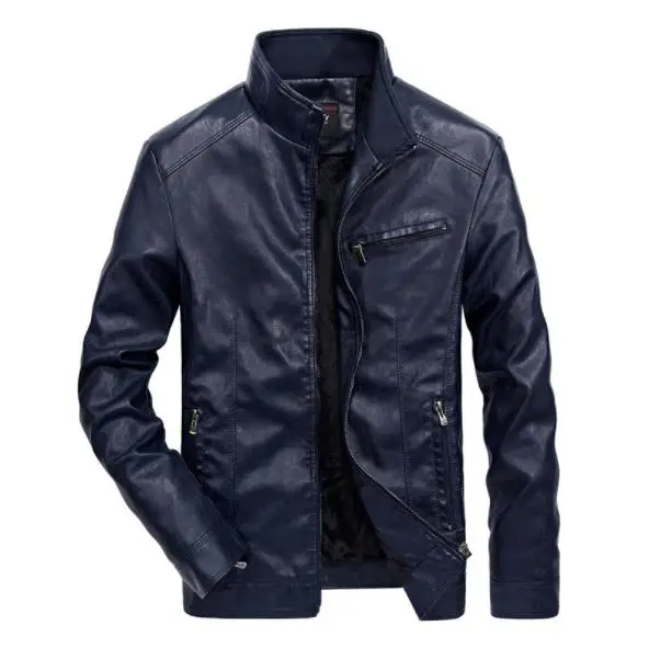 blue thick leather Мужская одежда большого размера, новая кожаная куртка, повседневная кожаная куртка, Мужская Флисовая мотоциклетная кожаная куртка, Мужская модная меховая куртка - Цвет: blue thick leather