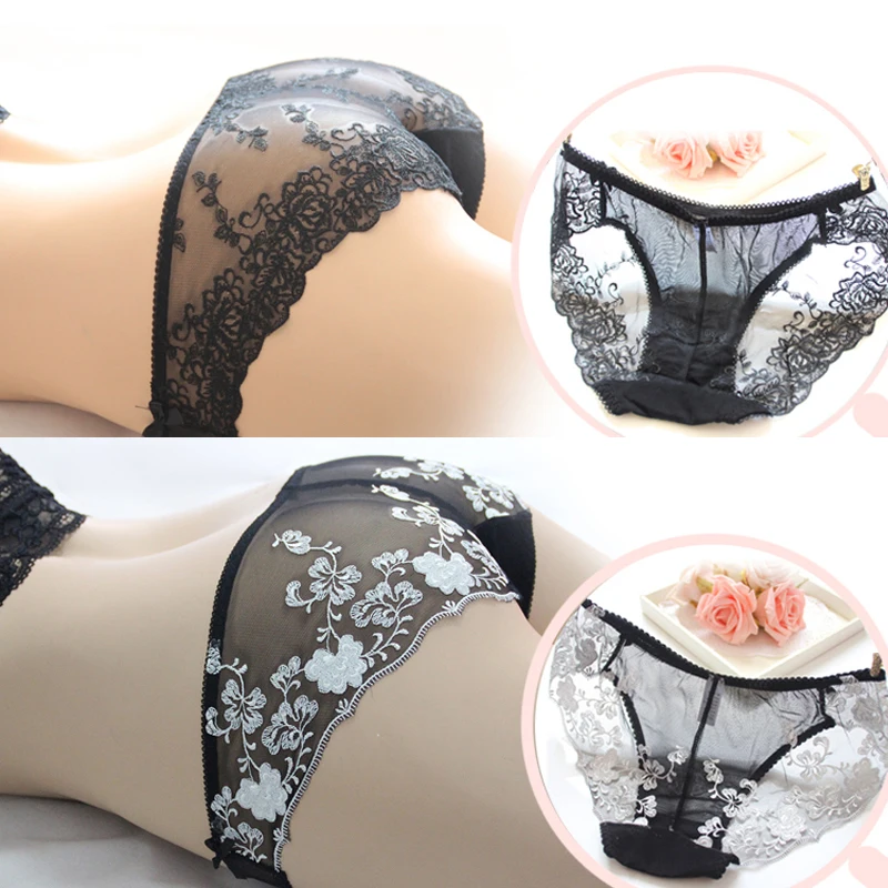 DERUILADY Lace Embroidery Transparent Panties Seamless Lace Sexy Net Yarn Panties Low waist within Temptation Underwear Women