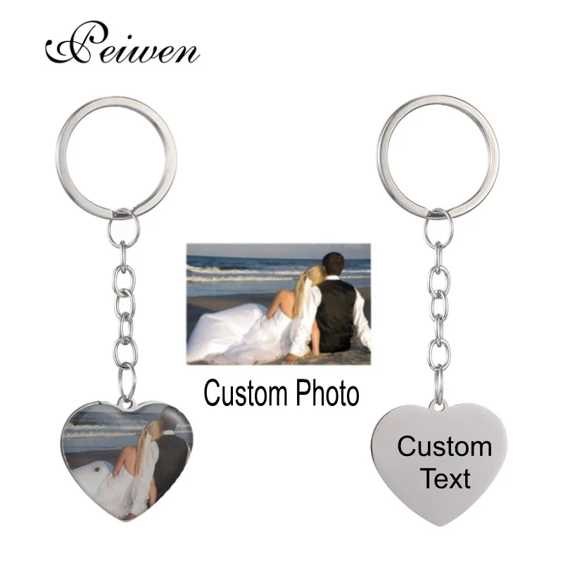 

Fashion Customized Stainless Steel Heart Keychain Personalized Silver Color Tag Charm Key Chain Engrave Words Family Jewelry New